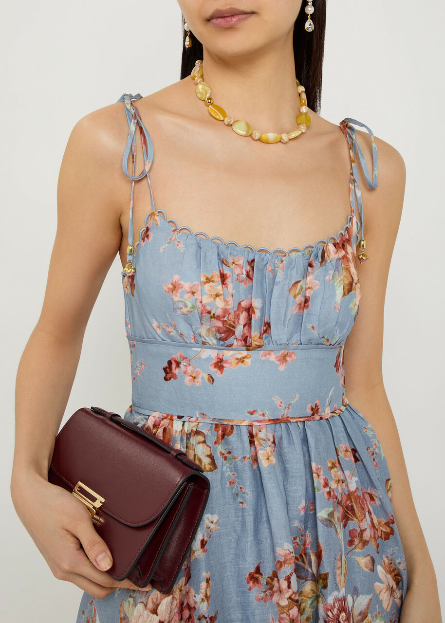 Zimmermann Awaken Picnic Floral-print Linen Midi Dress Multicoloured 1