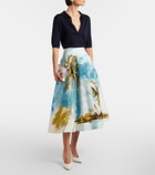 Oscar de la Renta Printed cotton-blend poplin midi skirt