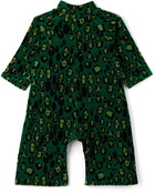 Mini Rodini Baby Green Leopard Velour Bodysuit