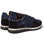 Valentino - Valentino Garavani Rockstud Suede and Shell Sneakers - Men - Navy