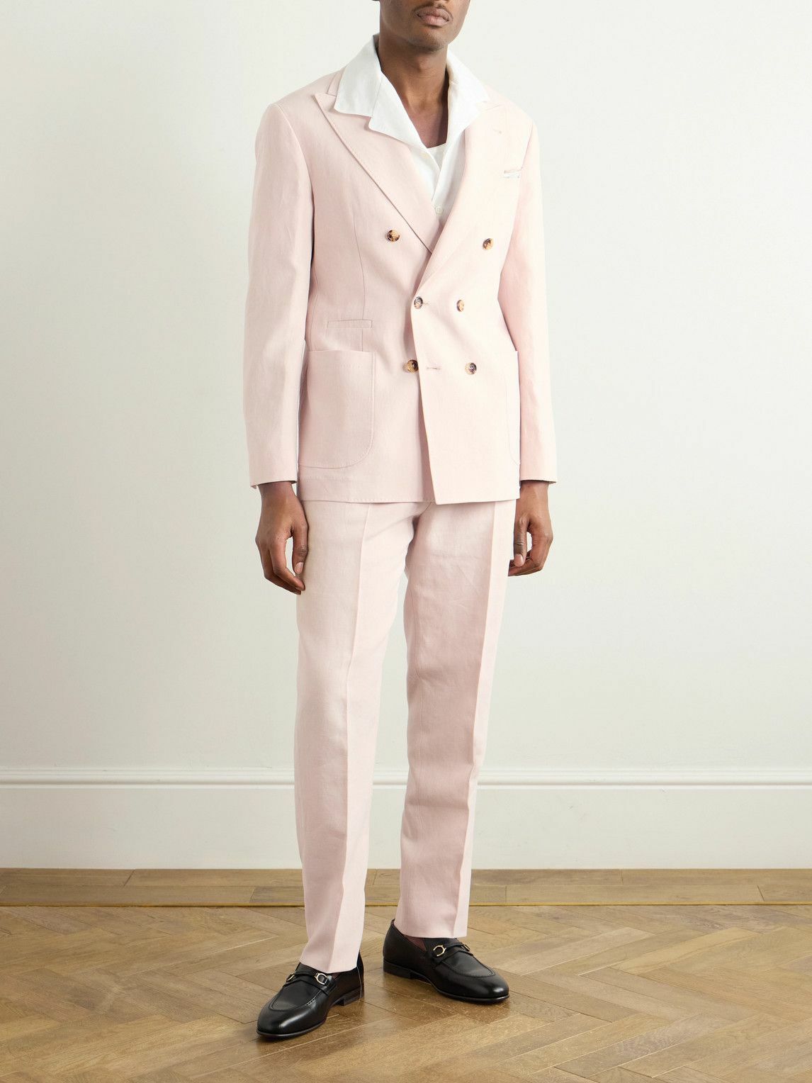 Brunello Cucinelli - Slim-Fit Pleated Linen Suit Trousers - Pink