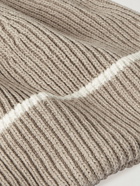 Brunello Cucinelli - Striped Ribbed Cotton Beanie - Neutrals