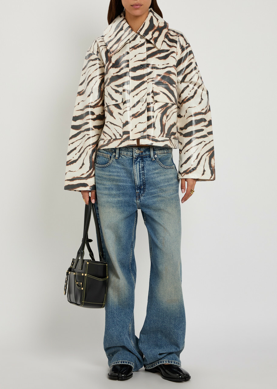 Ganni Zebra-print Laminated Barn Jacket White