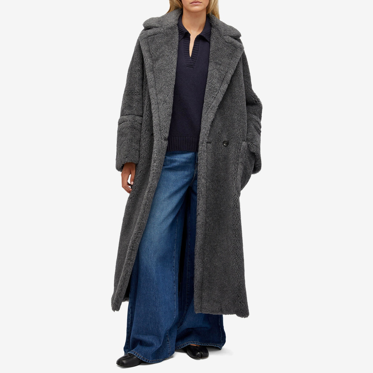 Max Mara Women's Shearling Overszied Maxi Coat in Avio Max Mara