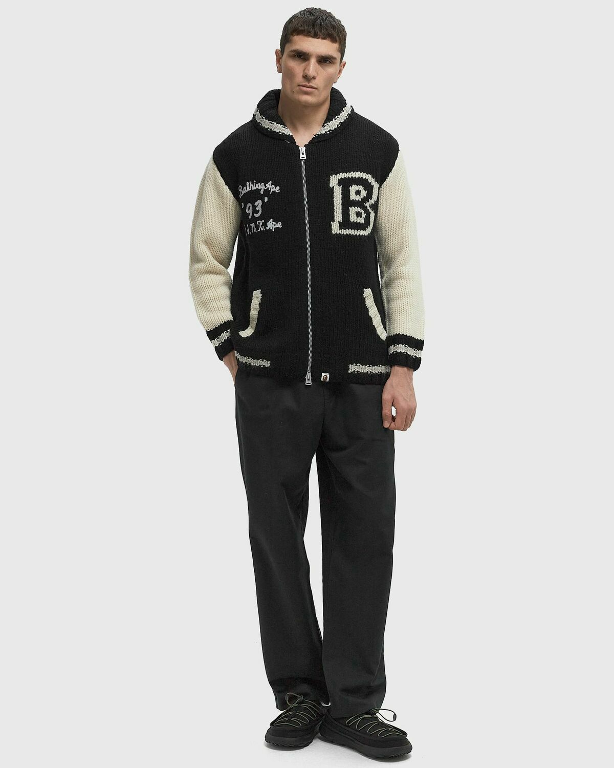 A Bathing Ape A BATHING APE COWICHAN CARDIGAN black/beige Mens 