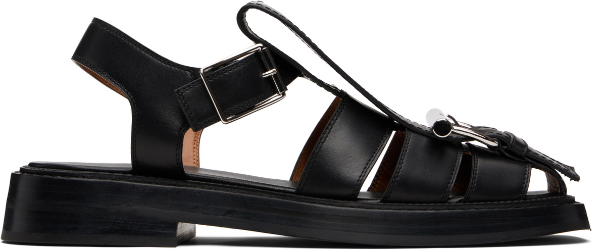 McQueen Black T-Bar Caged Sandals