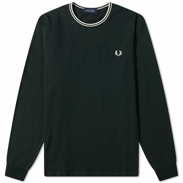 Photo: Fred Perry Men's Authentic Long Sleeve Twin Tipped T-Shirt in Night Green