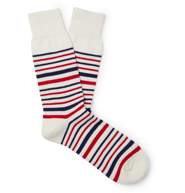 Photo: Mr P. - Striped Cotton-Blend Socks - White