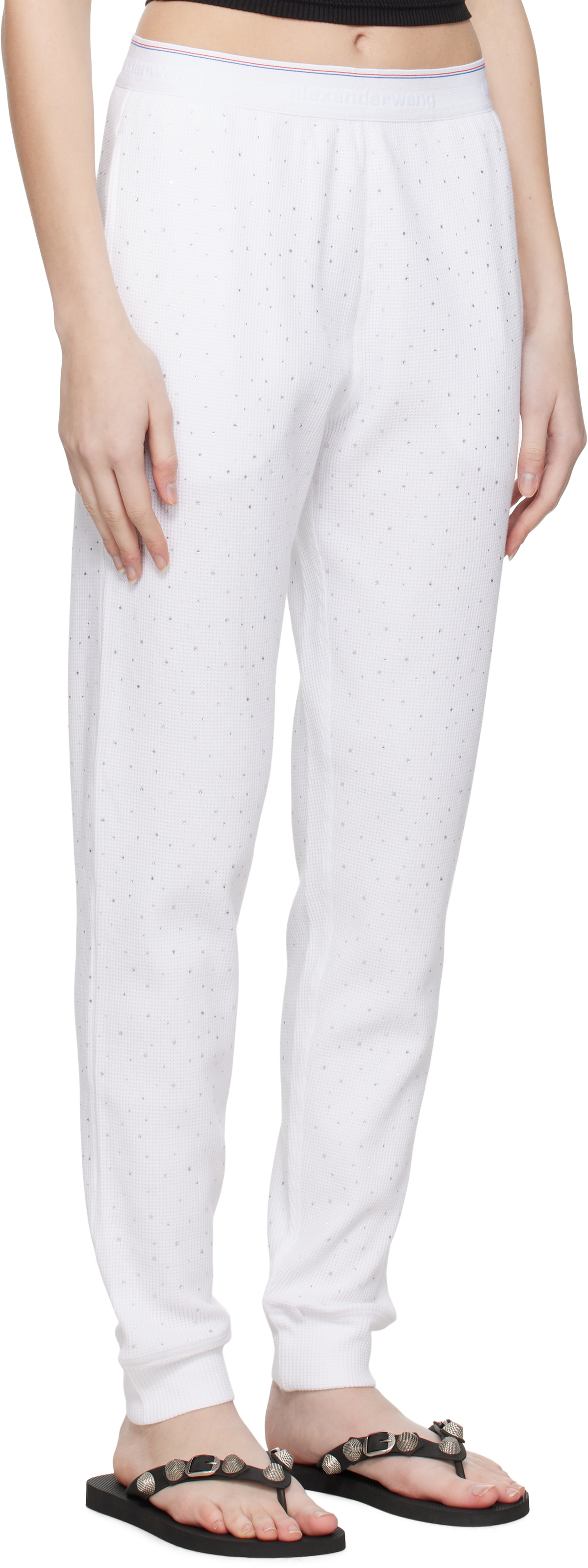 Alexander Wang White Crystal Hotfix Jogger Lounge Pants