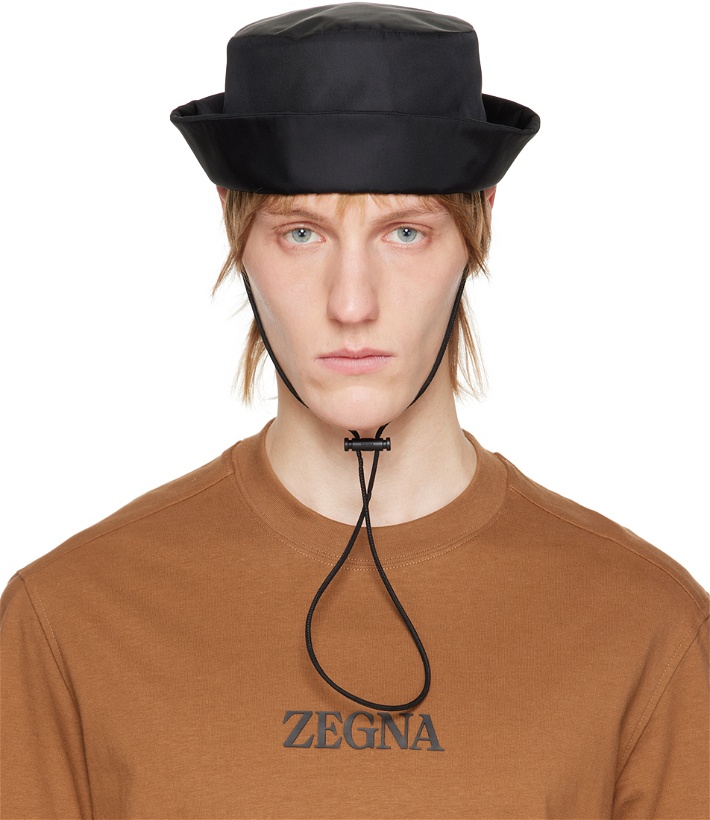 Photo: ZEGNA Black Chin Strap Bucket Hat