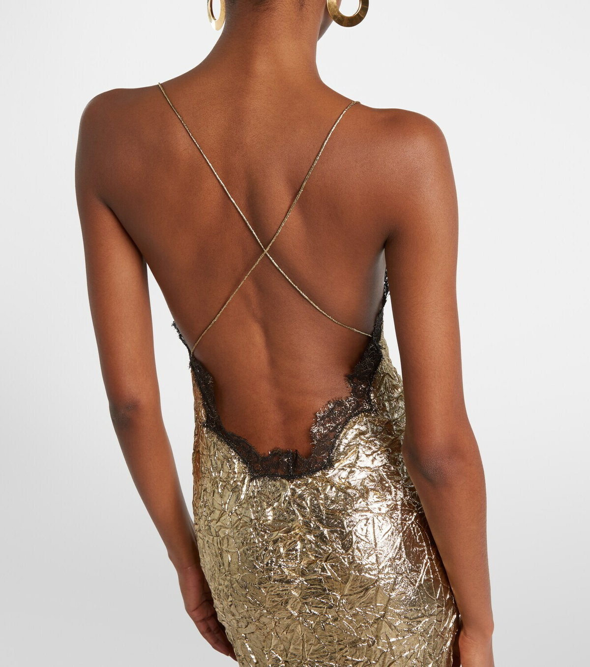 Roberto Cavalli Lace-trimmed silk-blend gown