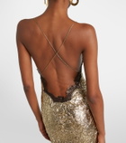 Roberto Cavalli Lace-trimmed silk-blend gown