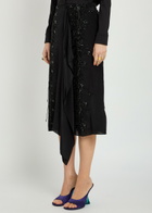 LA Double J Scarf Bead Embellished Satin Midi Skirt Black
