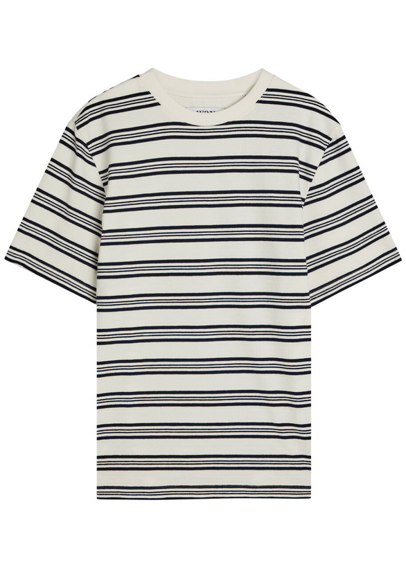 Photo: Wax London Dean Striped Textured Cotton T-shirt Navy