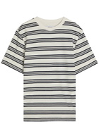Wax London Dean Striped Textured Cotton T-shirt Navy
