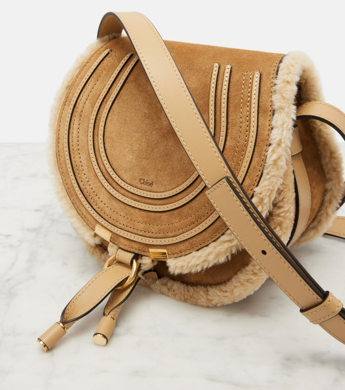 Chloé Marcie Small shearling-trimmed suede crossbody bag