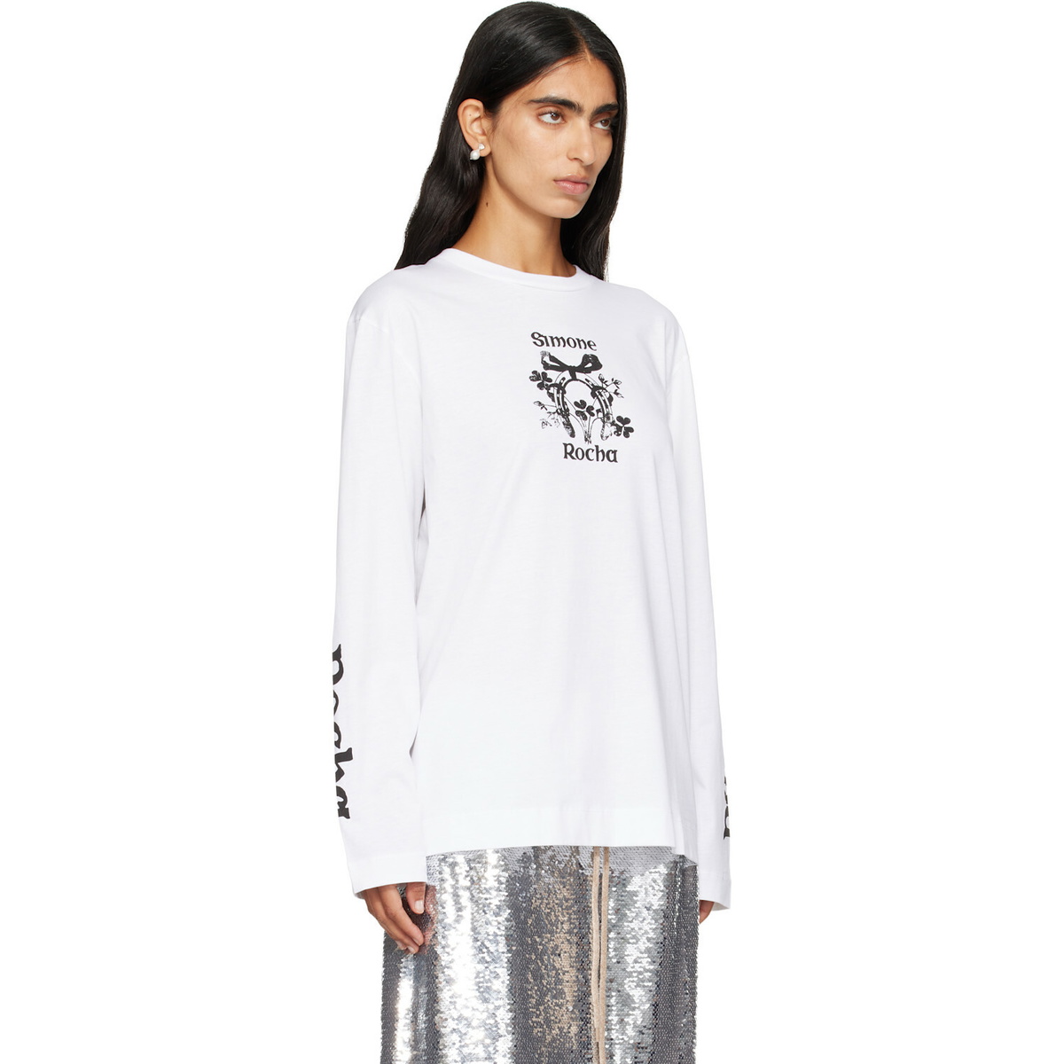Simone Rocha White 'Coming Up Roses' Print Long Sleeve T-shirt
