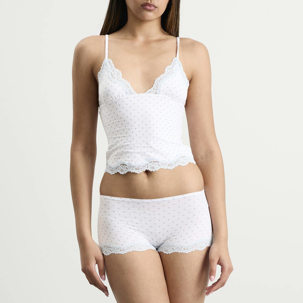 SKIMS Women's Fits Everybody Lace Triange Cami & Boyshort Set in Slate Dot Print