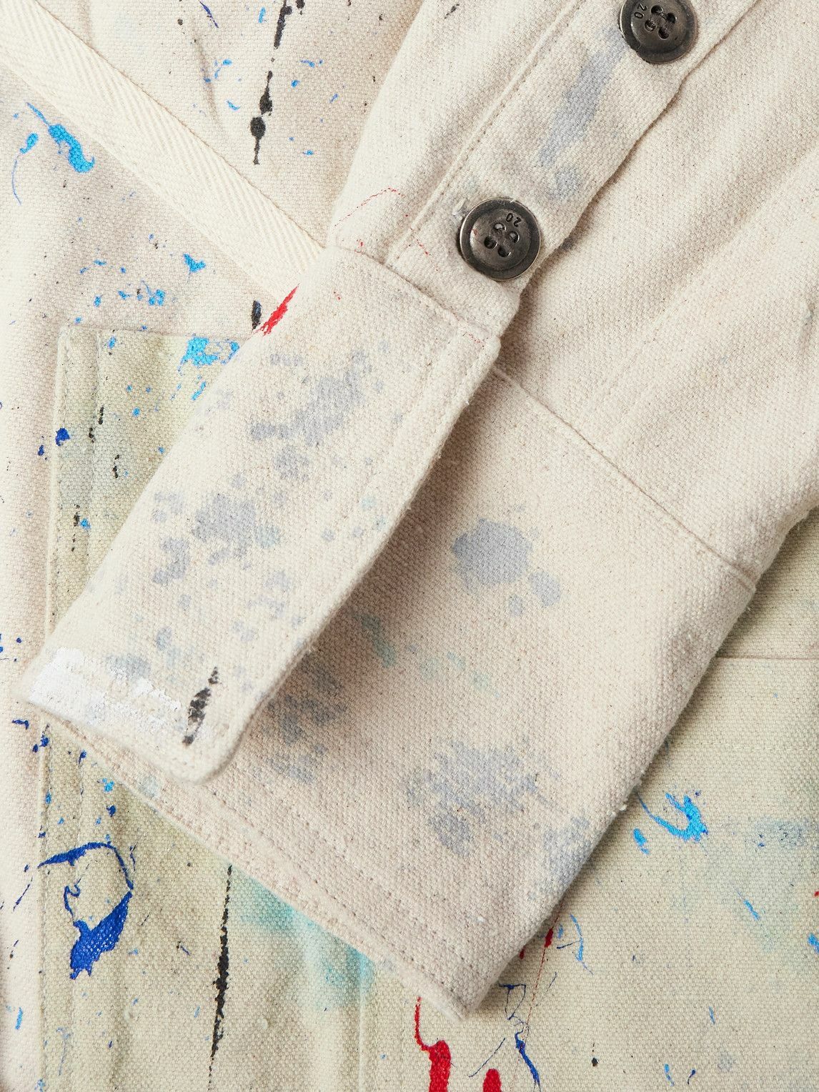 Greg Lauren - Shawl-Collar Paint-Splattered Cotton-Canvas Overshirt - Neutrals