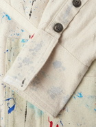 Greg Lauren - Shawl-Collar Paint-Splattered Cotton-Canvas Overshirt - Neutrals