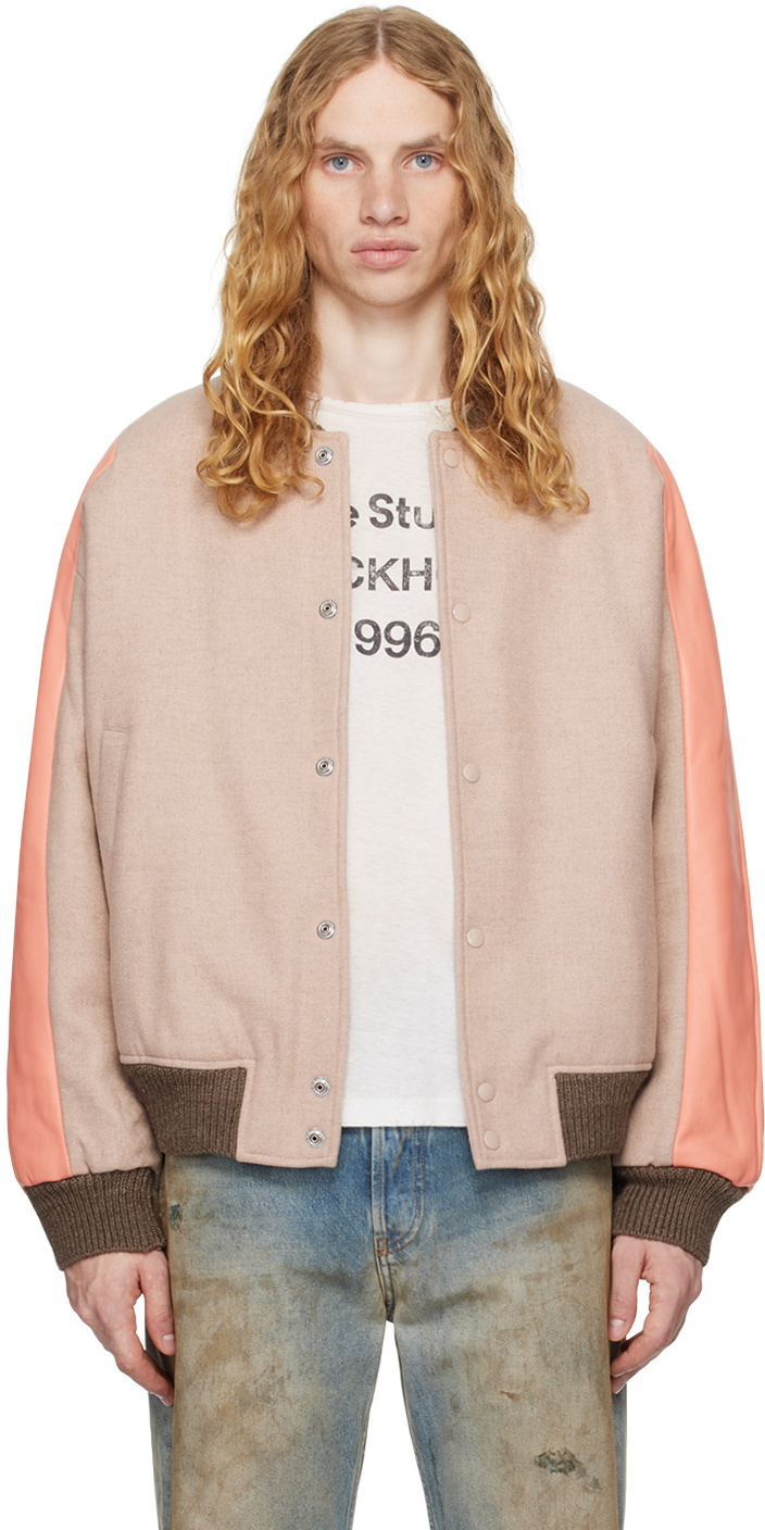 Acne Studios Pink Wool & Leather Bomber Jacket Acne Studios