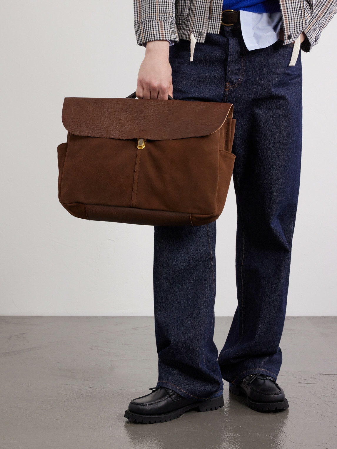 Bleu de Chauffe - Charles Leather-Trimmed Suede Briefcase