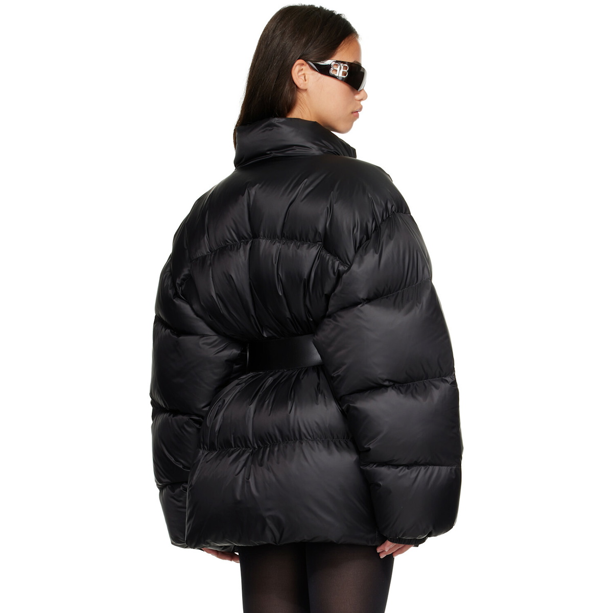 Balenciaga Black Belted Hourglass Short Puffer Down Jacket