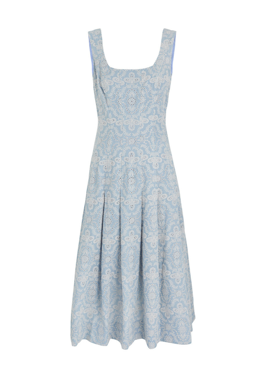 Veronica Beard Jolie Embroidered Cotton Midi Dress Blue Veronica Beard