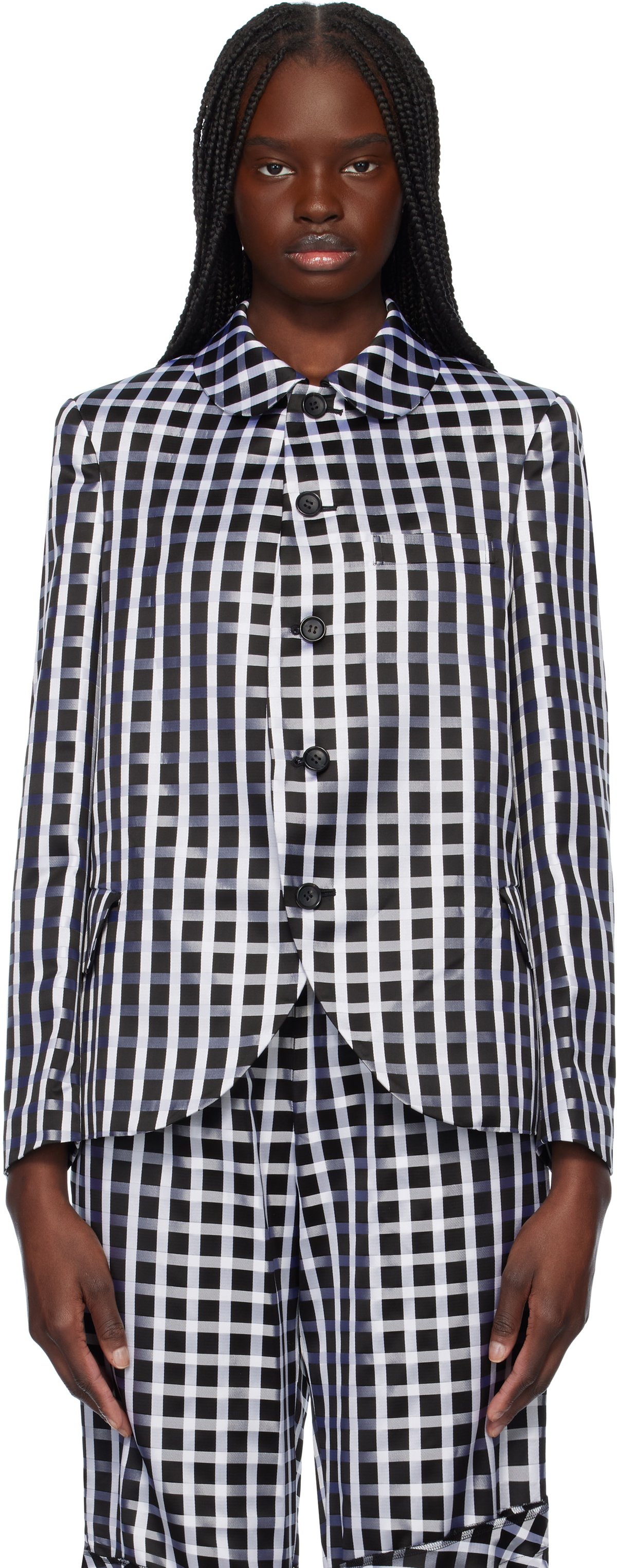 Comme des Garçons Comme des Garçons Black & White Satin Check Blazer