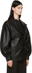 LVIR Black Double-Breasted Faux-Leather Jacket
