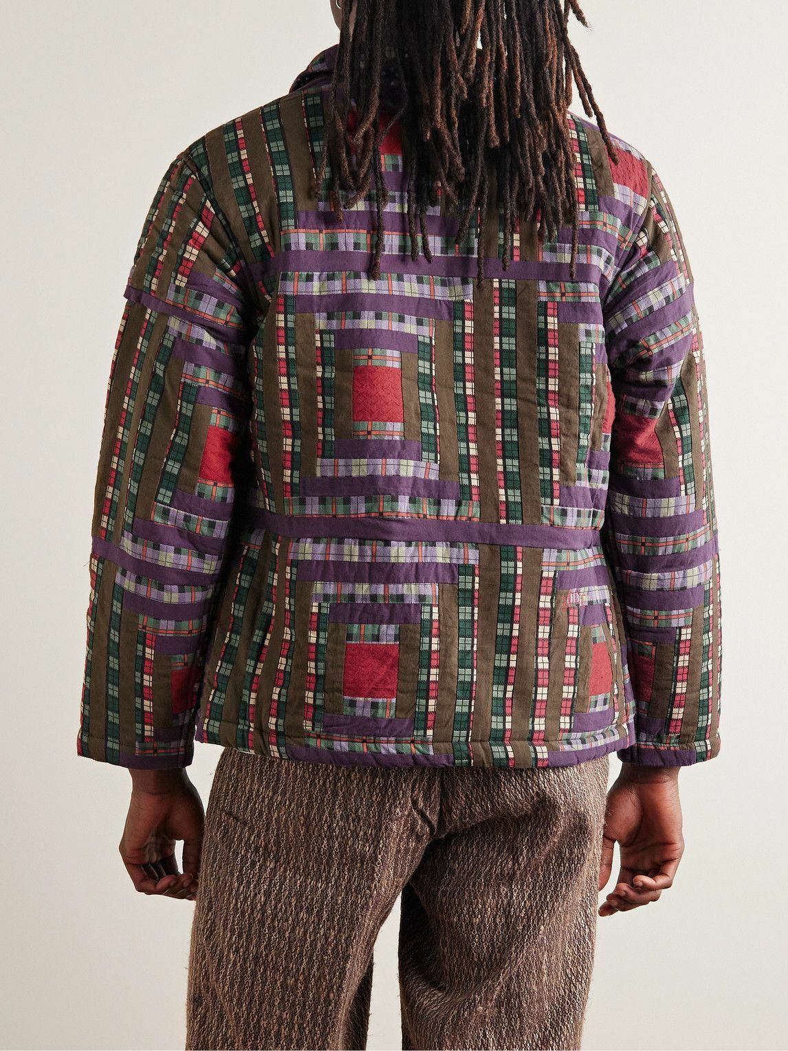 BODE - Log Cabin Patchwork Checked Cotton Jacket - Purple Bode