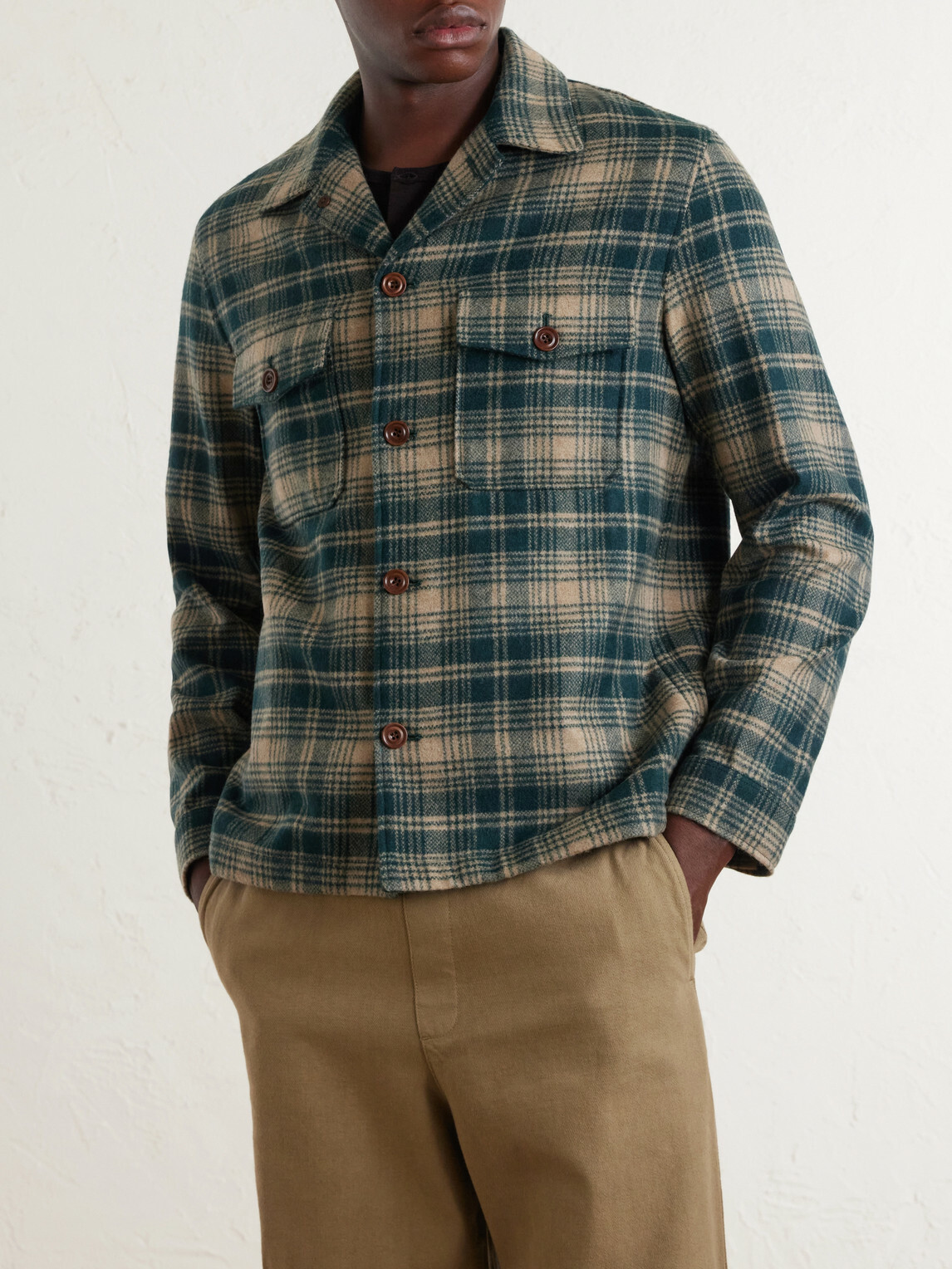 Hartford - Checked Wool-Blend Overshirt - Green