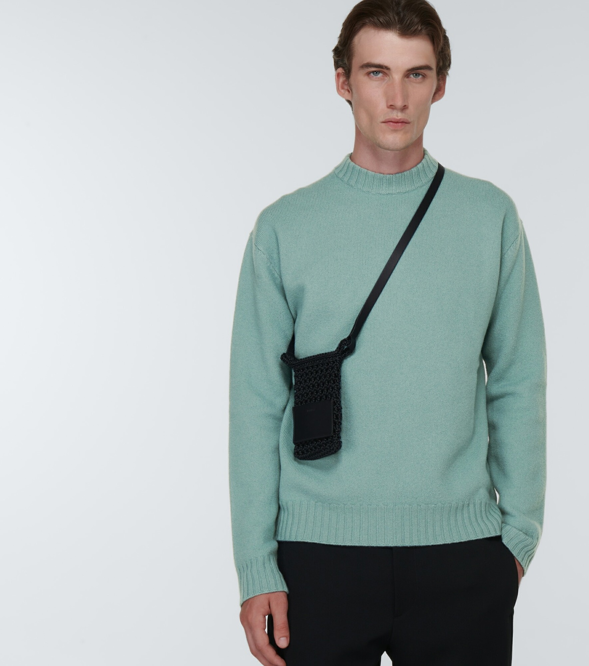 Jil Sander - Leather-trimmed crochet crossbody bag Jil Sander