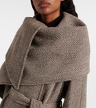 Ferragamo Herringbone caped wool and cotton wrap coat