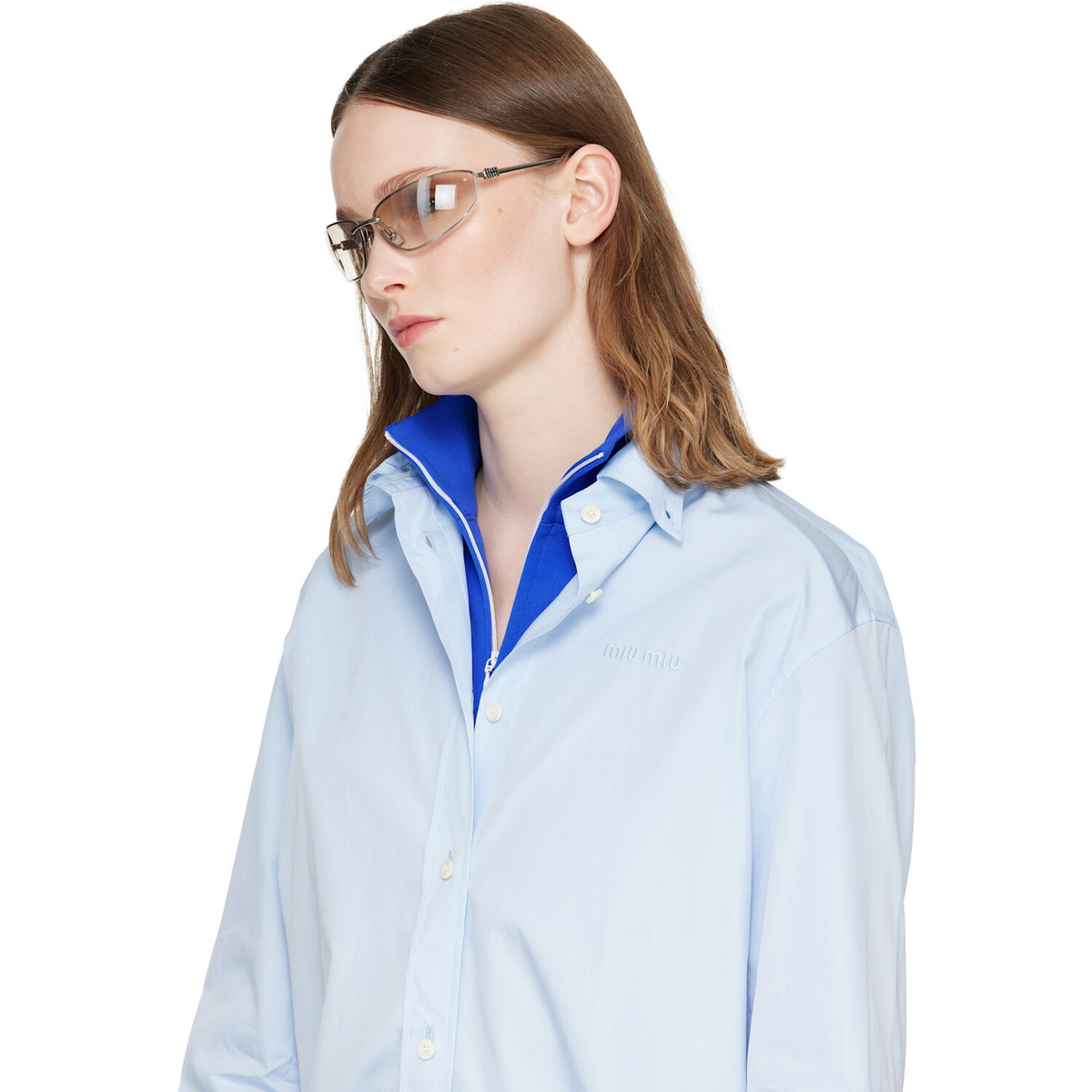 Miu Miu Eyewear Silver Rimless Metal Oval Sunglasses