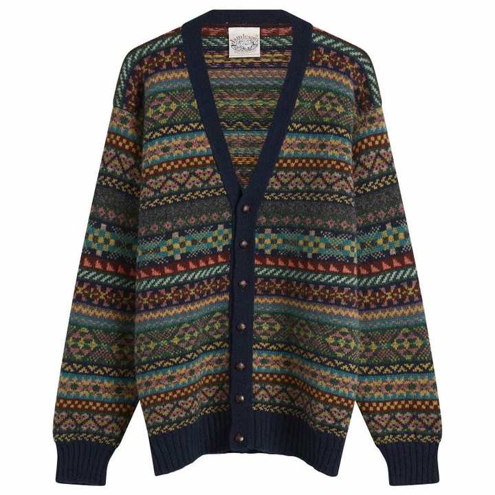 Photo: Jamieson's of Shetland Men's Jamiesons of Shetland Fair Isle V-Neck Cardigan in Dark Navy