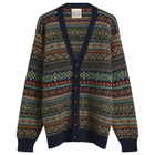 Jamieson's of Shetland Men's Jamiesons of Shetland Fair Isle V-Neck Cardigan in Dark Navy