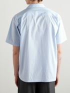 CELINE - Convertible-Collar Logo-Embroidered Striped Cotton-Poplin Shirt - Blue
