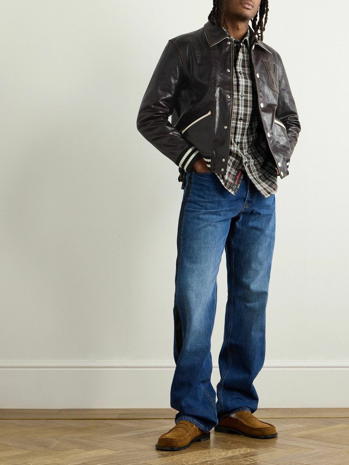 Wales Bonner - Prince Logo-Appliquéd Padded Leather Varsity Jacket - Brown