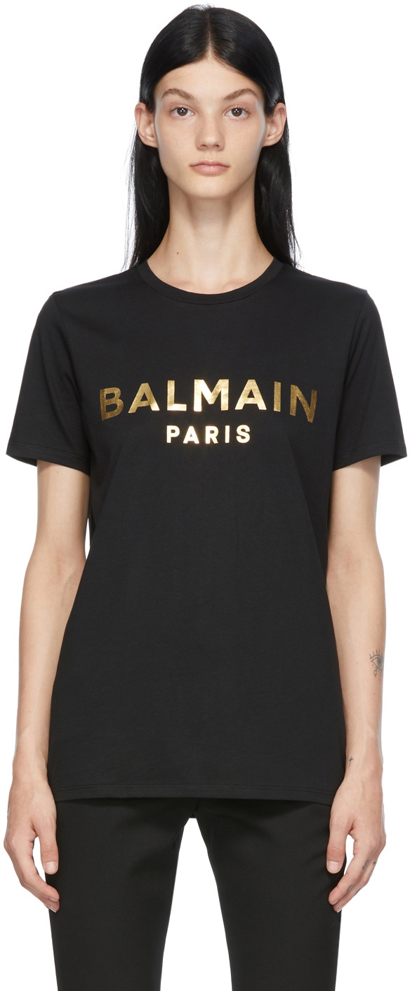 Balmain Black & Gold Metallic Logo T-Shirt Balmain