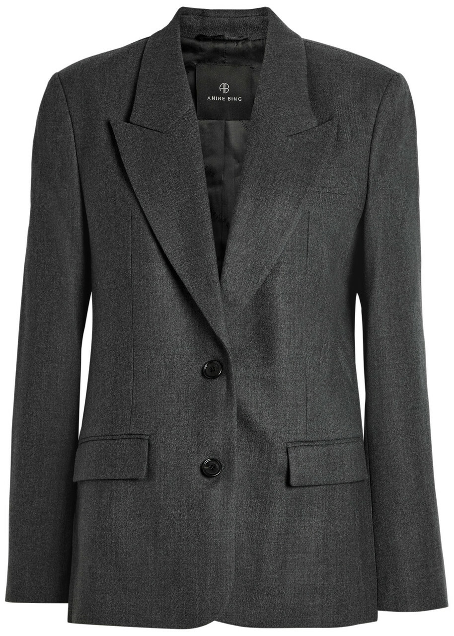 Anine Bing Ross Wool Blazer Dark Grey