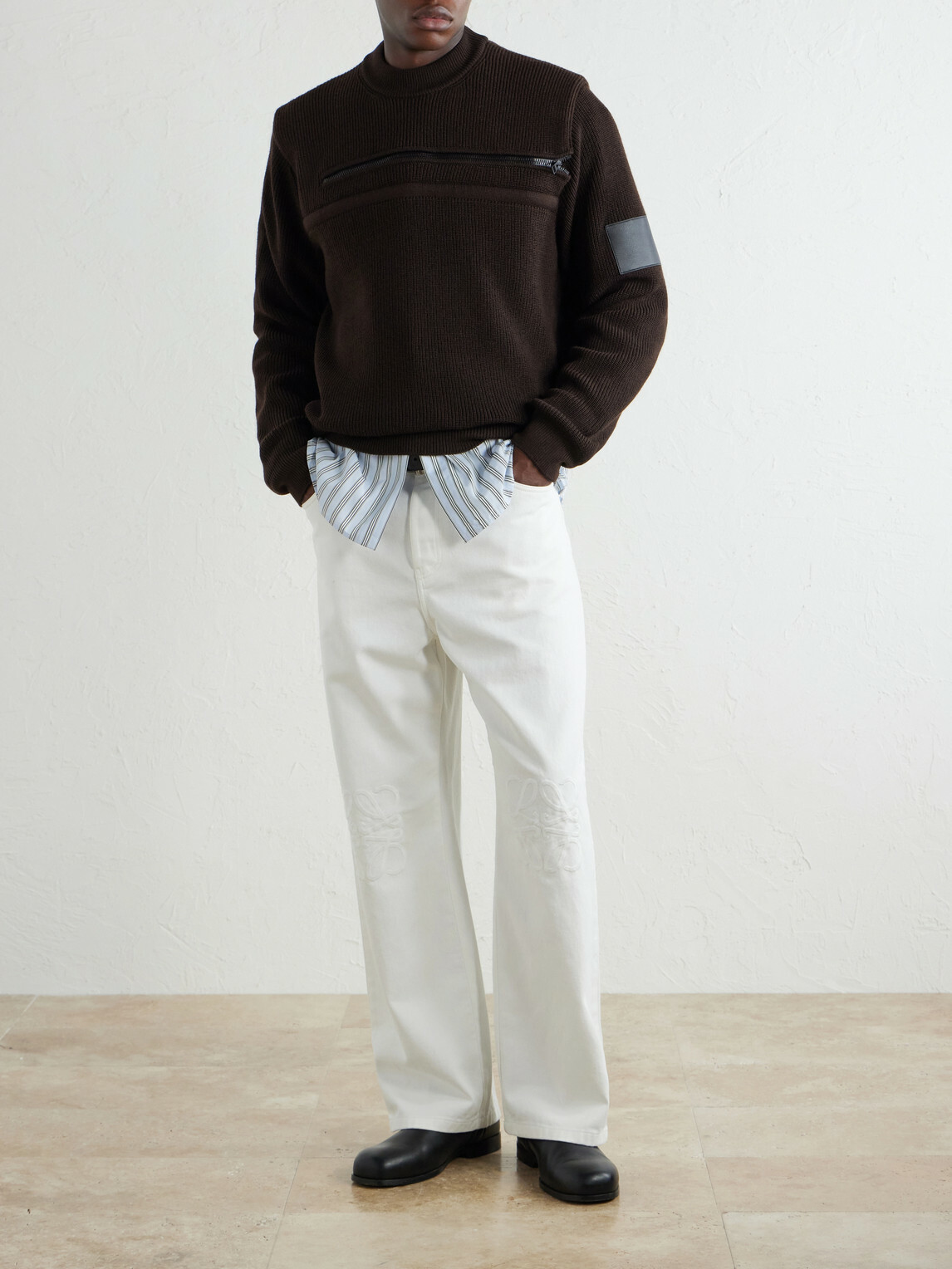 LOEWE - Panelled Zippered Wool-Blend Sweater - Brown