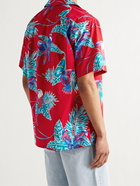 Go Barefoot - Tropical Birds Camp-Collar Printed Cotton Shirt - Red