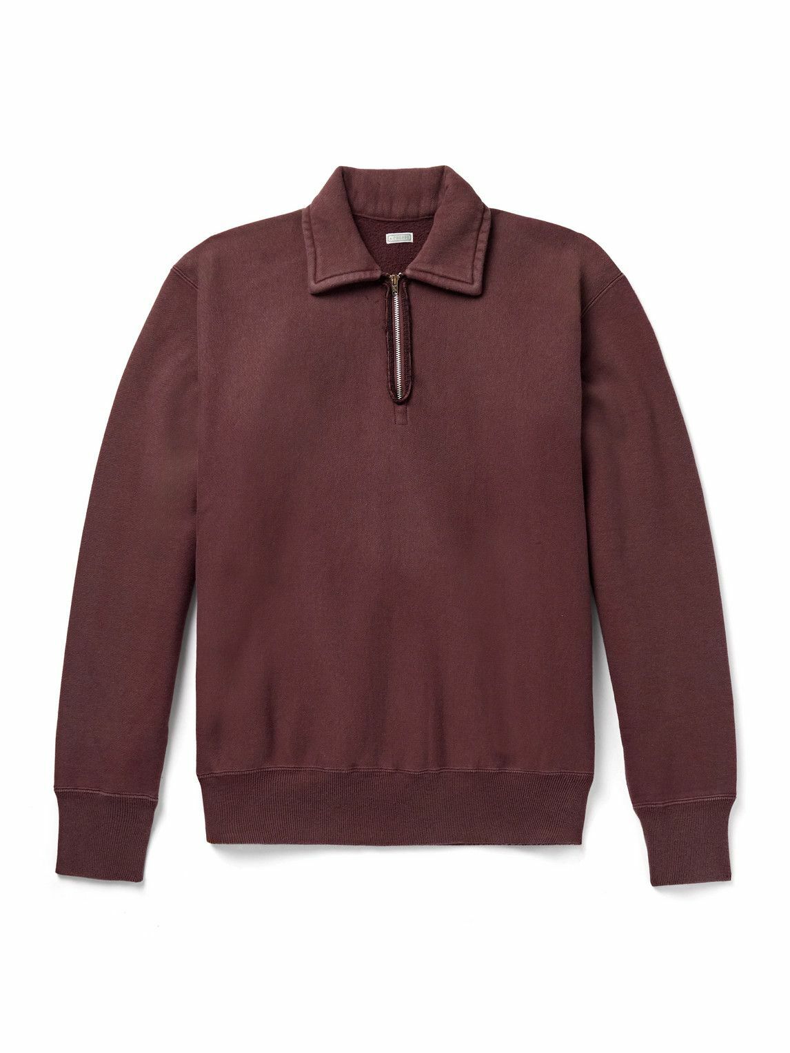 A.PRESSE - Vintage Cotton-Jersey Half-Zip Sweatshirt - Burgundy