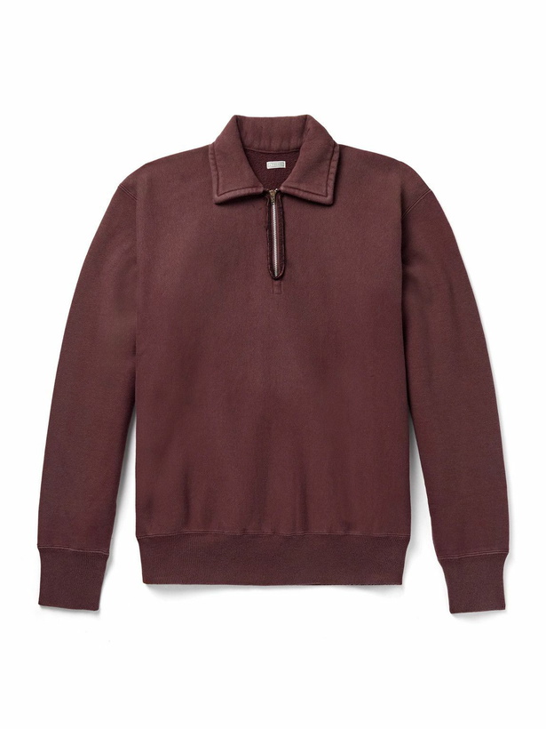 Photo: A.PRESSE - Vintage Cotton-Jersey Half-Zip Sweatshirt - Burgundy