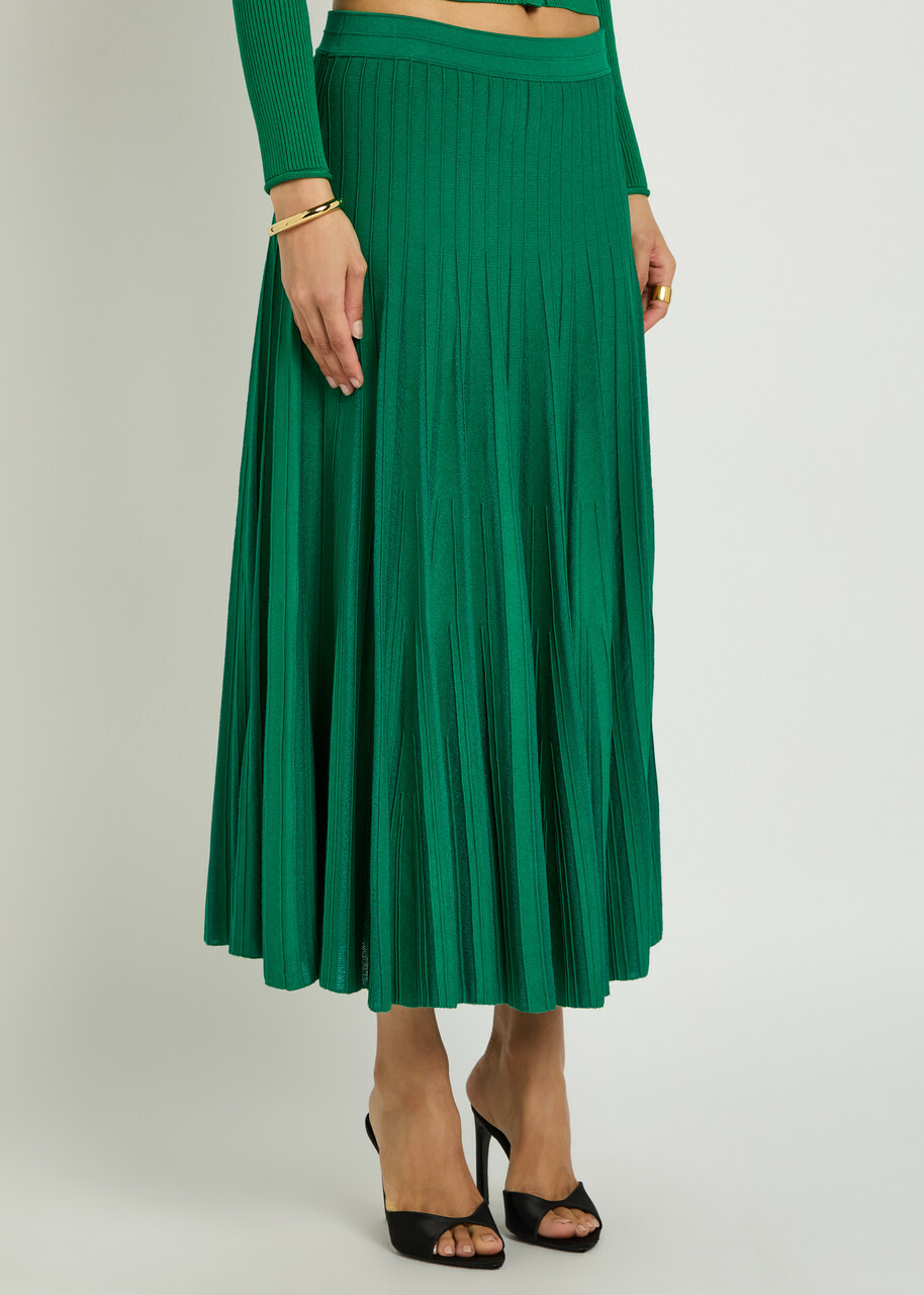 Simkhai Margoux Ribbed Stretch-knit Midi Skirt Green