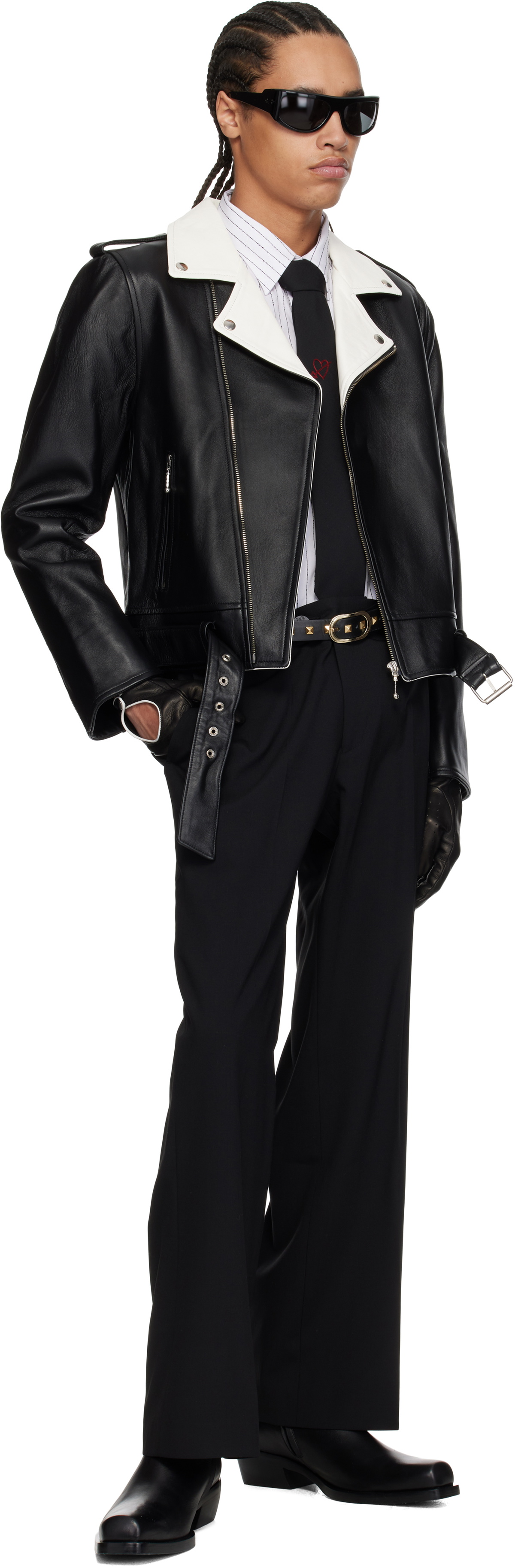 Ernest W. Baker Black Studded Leather Belt
