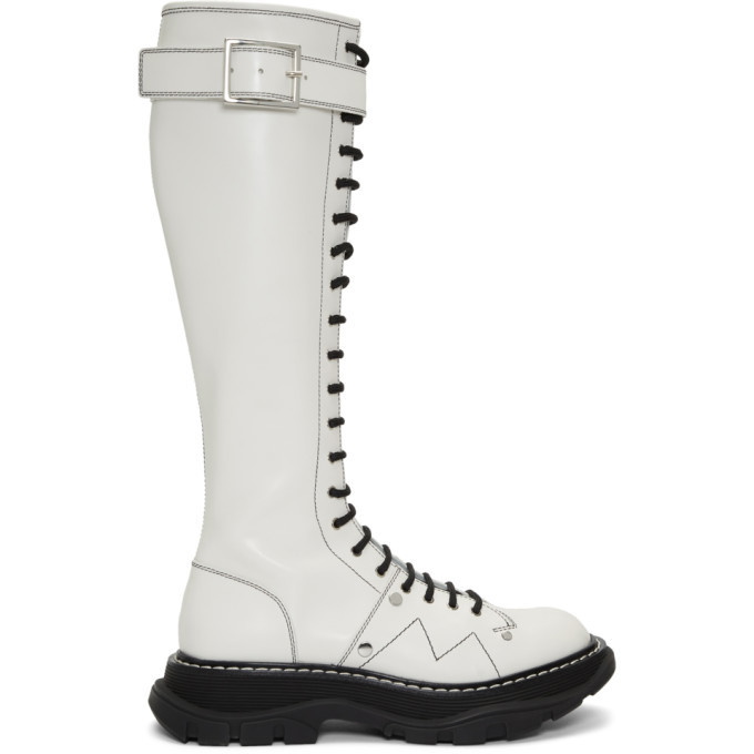 Photo: Alexander McQueen White Tread Lace-Up Tall Boots
