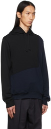 Comme des Garçons Homme Deux Black & Navy Wool Panelled Hoodie