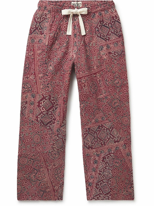 Photo: Karu Research - Straight-Leg Cropped Embroidered Printed Cotton Drawstring Trousers - Purple